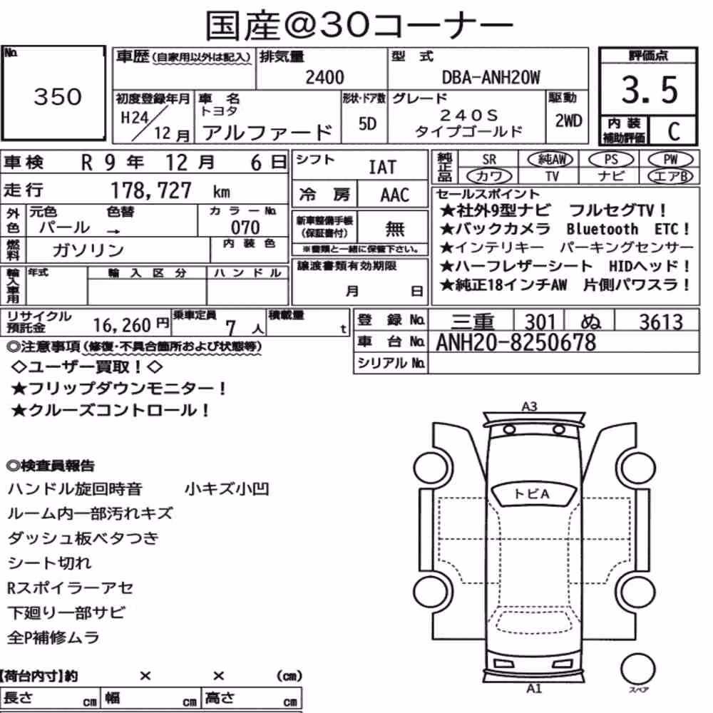 Notka aukcyjna: TOYOTA ALPHARD 240S TYPE GOLD