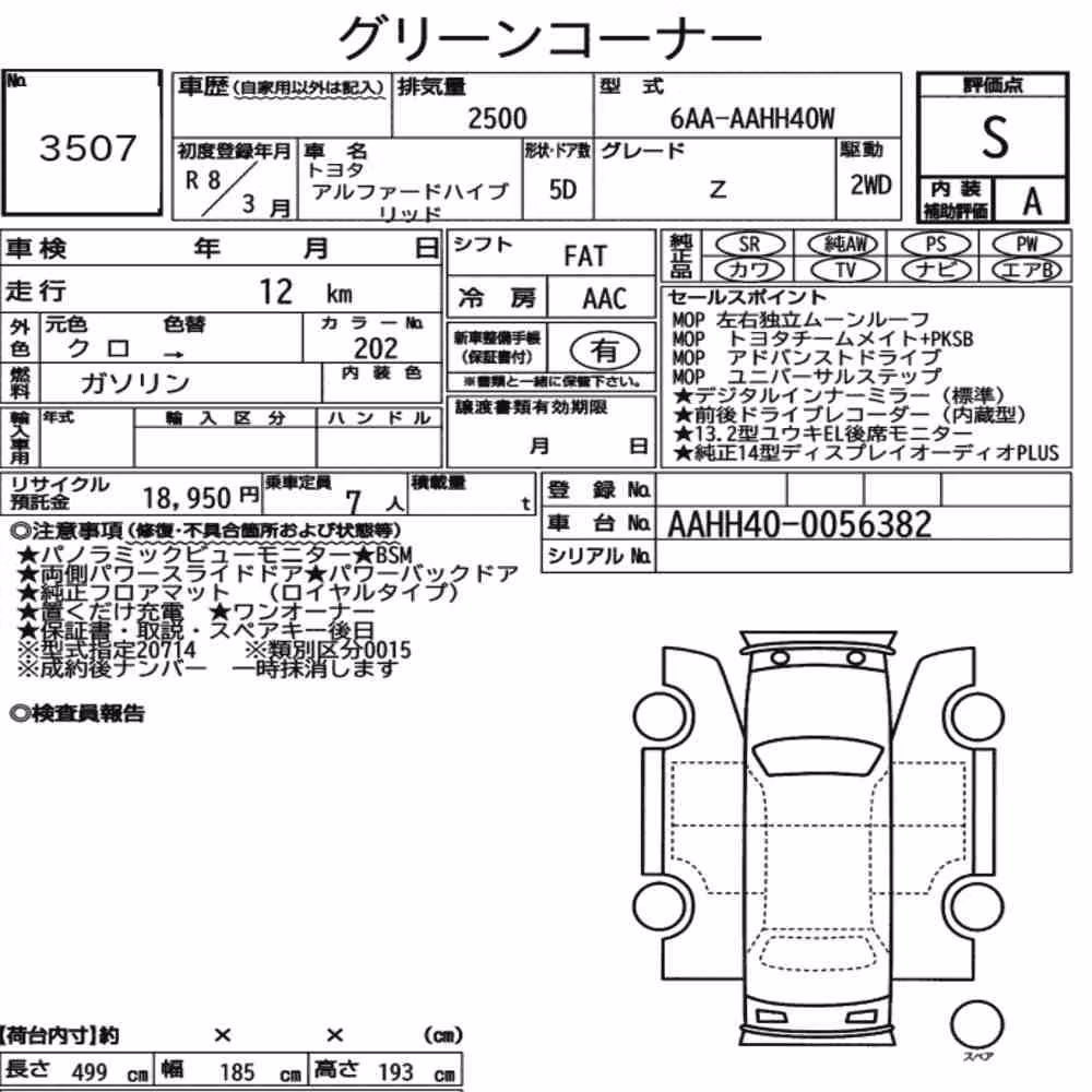 Notka aukcyjna: TOYOTA ALPHARD HYBRID Z