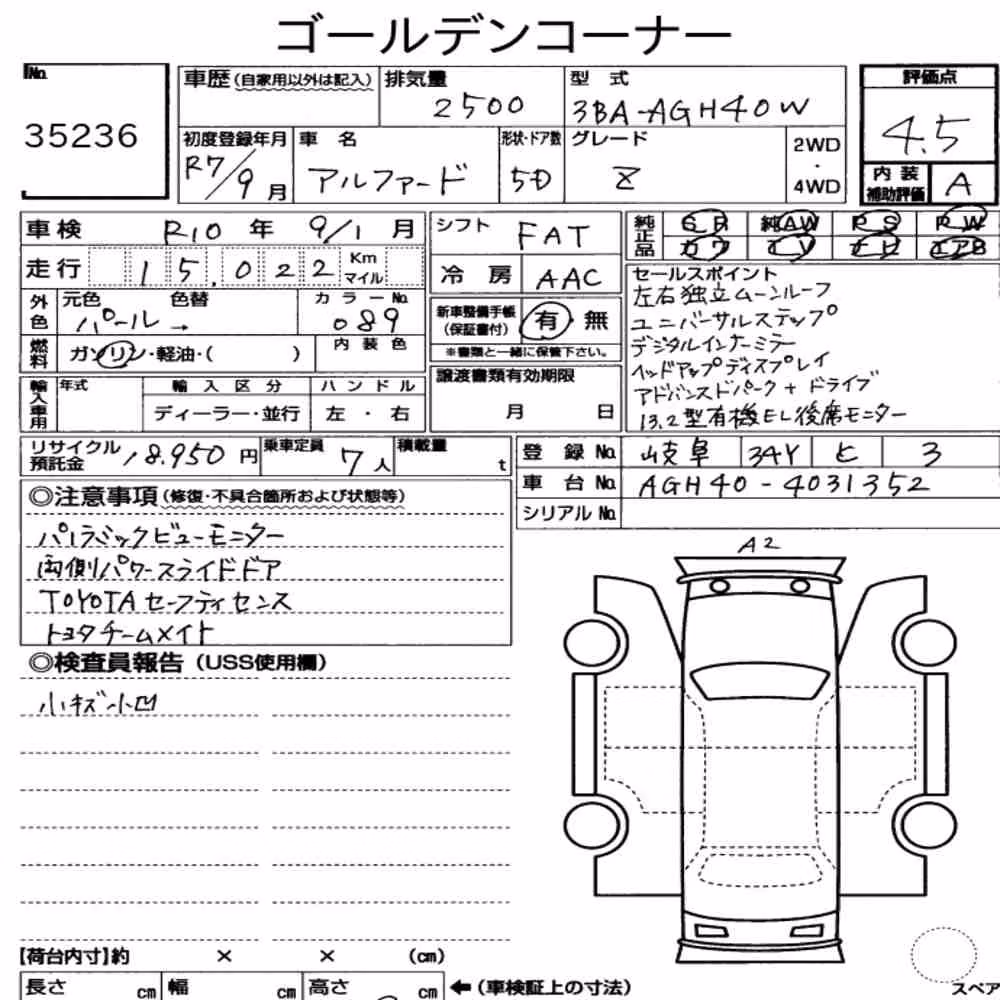 Notka aukcyjna: TOYOTA ALPHARD Z