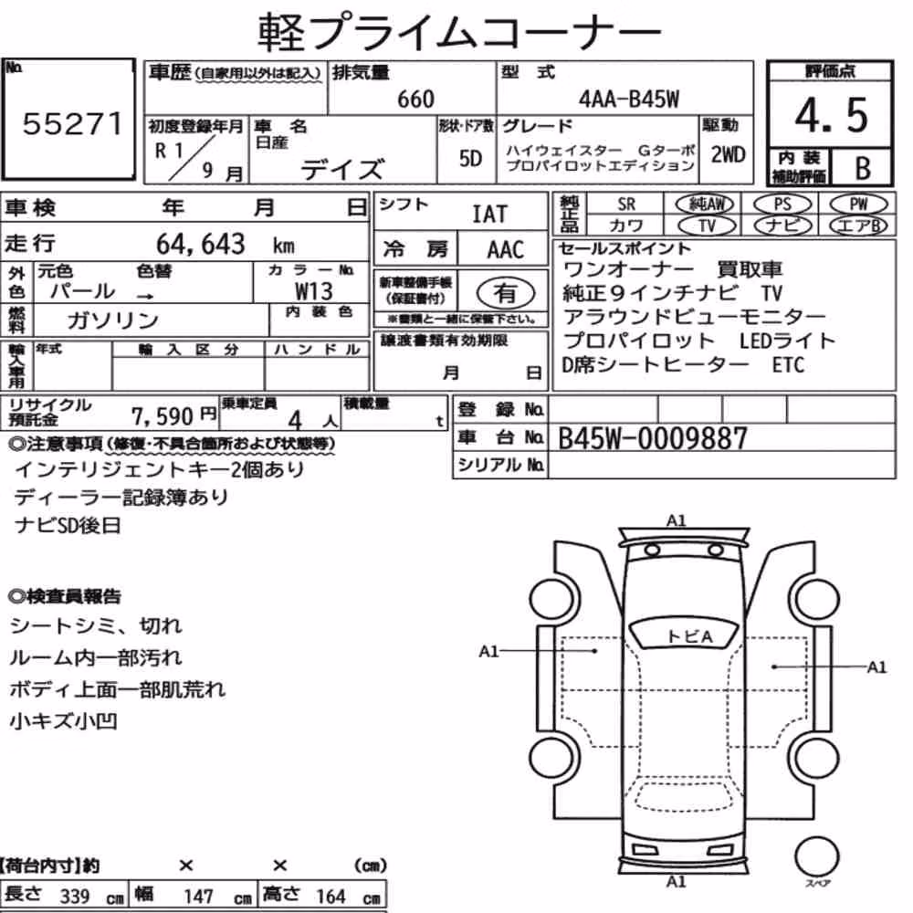 Notka aukcyjna: NISSAN DAYZ HIGHWAY STAR G TURBO PROPILOT EDITION
