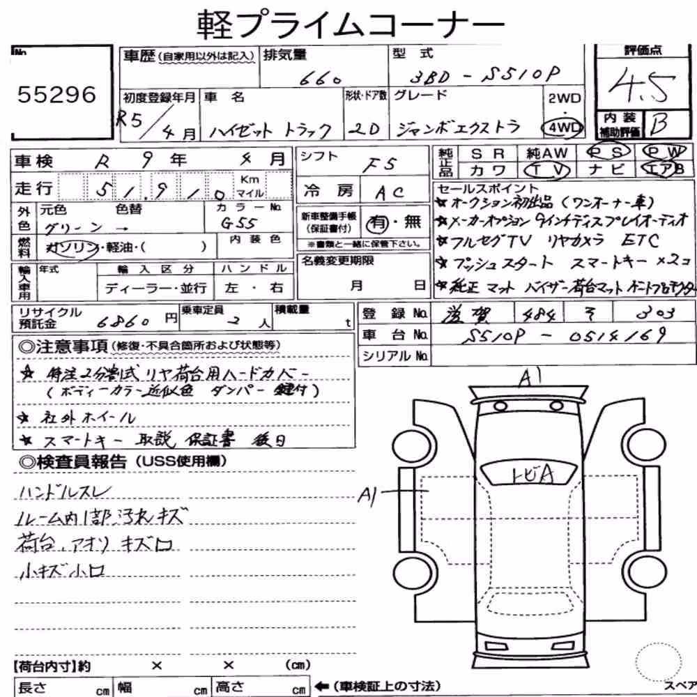 Notka aukcyjna: DAIHATSU HIJET TRUCK 4WD JUMBO EXTRA