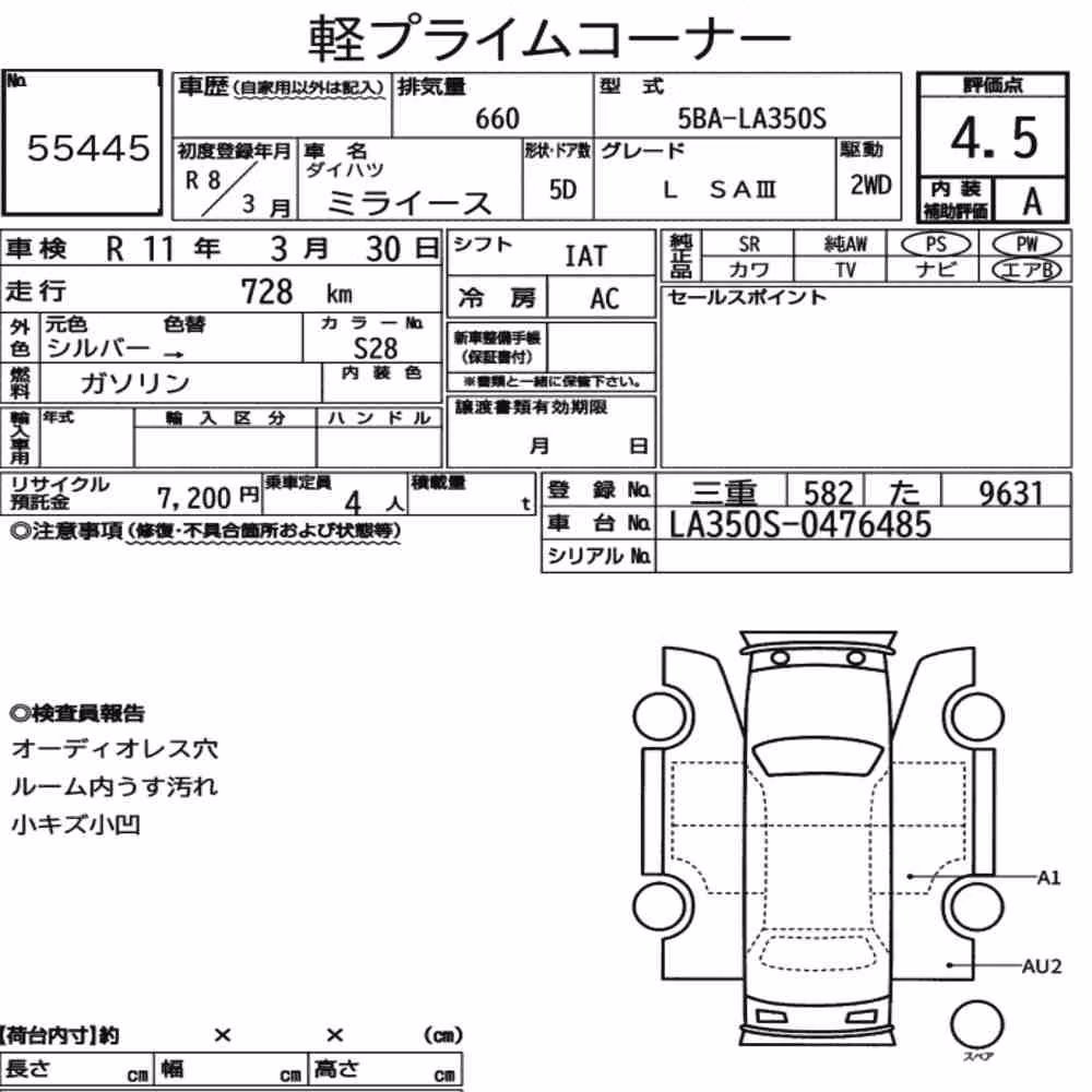 Notka aukcyjna: DAIHATSU MIRA E:S L SAⅢ