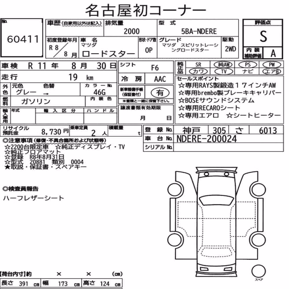 Notka aukcyjna: MAZDA ROADSTER MAZDA SPIRIT RACING ROADSTER