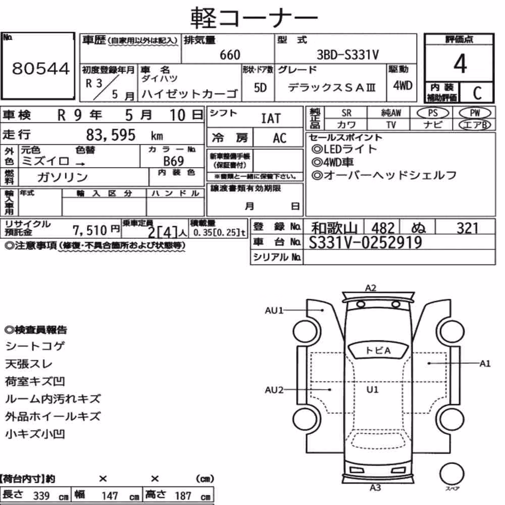 Notka aukcyjna: DAIHATSU HIJET CARGO 5D 4WD DELUXE SA Ⅲ