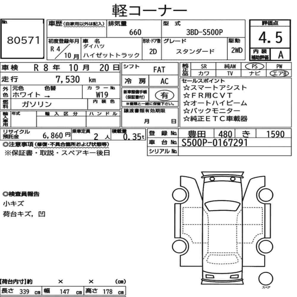 Notka aukcyjna: DAIHATSU HIJET TRUCK STANDARD
