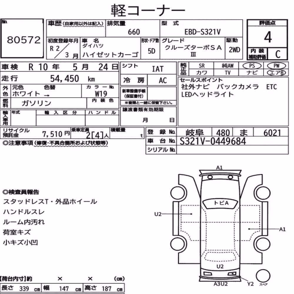 Notka aukcyjna: DAIHATSU HIJET CARGO 5D CRUISE TURBO SA Ⅲ
