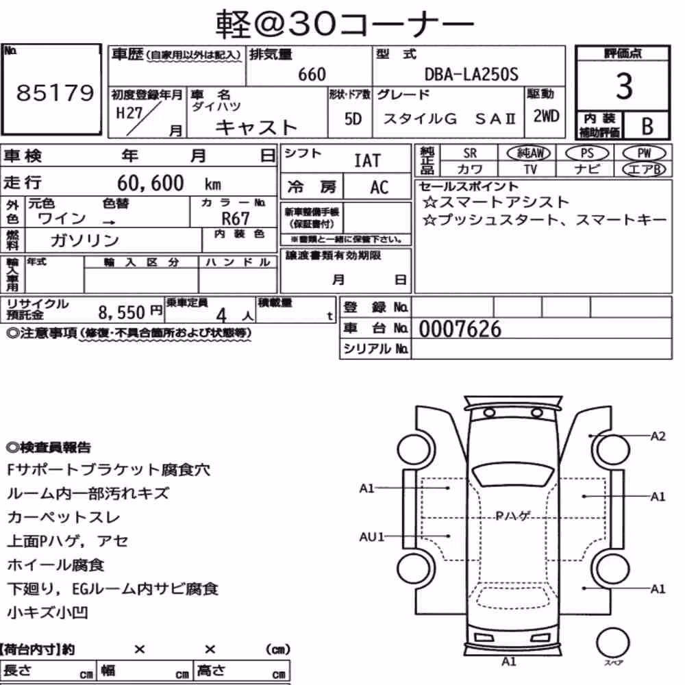 Notka aukcyjna: DAIHATSU CAST STYLE G SAⅡ