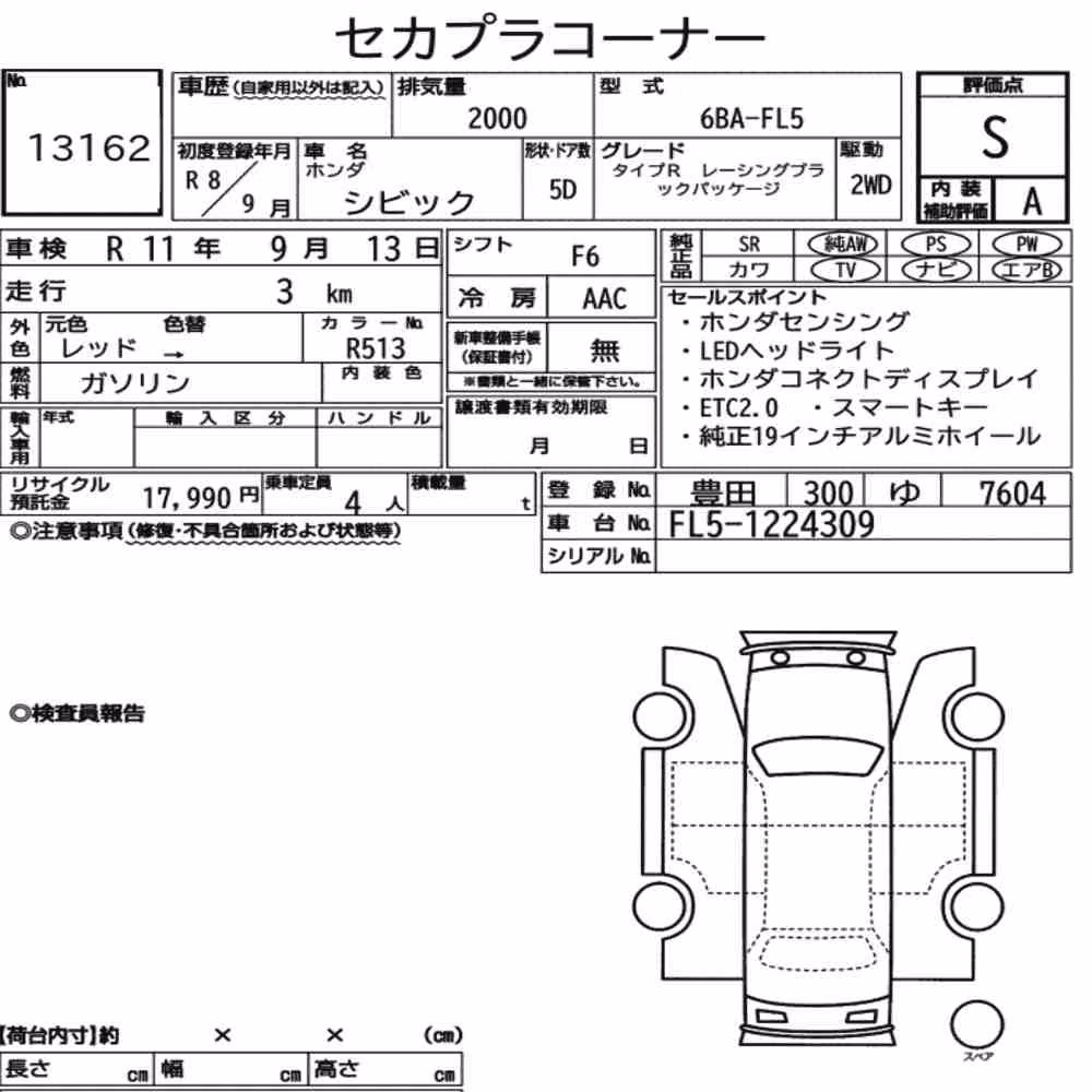 Notka aukcyjna: HONDA CIVIC 5D TYPE R RACING BLACK PACKAGE