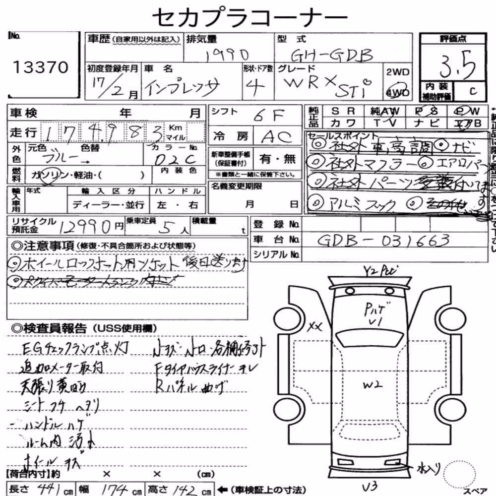 Notka aukcyjna: SUBARU IMPREZA 4HT 4WD WRX STI
