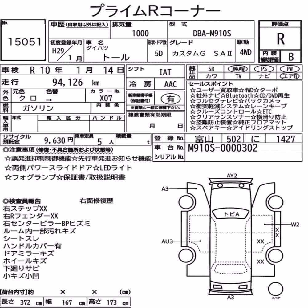 Notka aukcyjna: DAIHATSU THOR 4WD CUSTOM G SAⅡ
