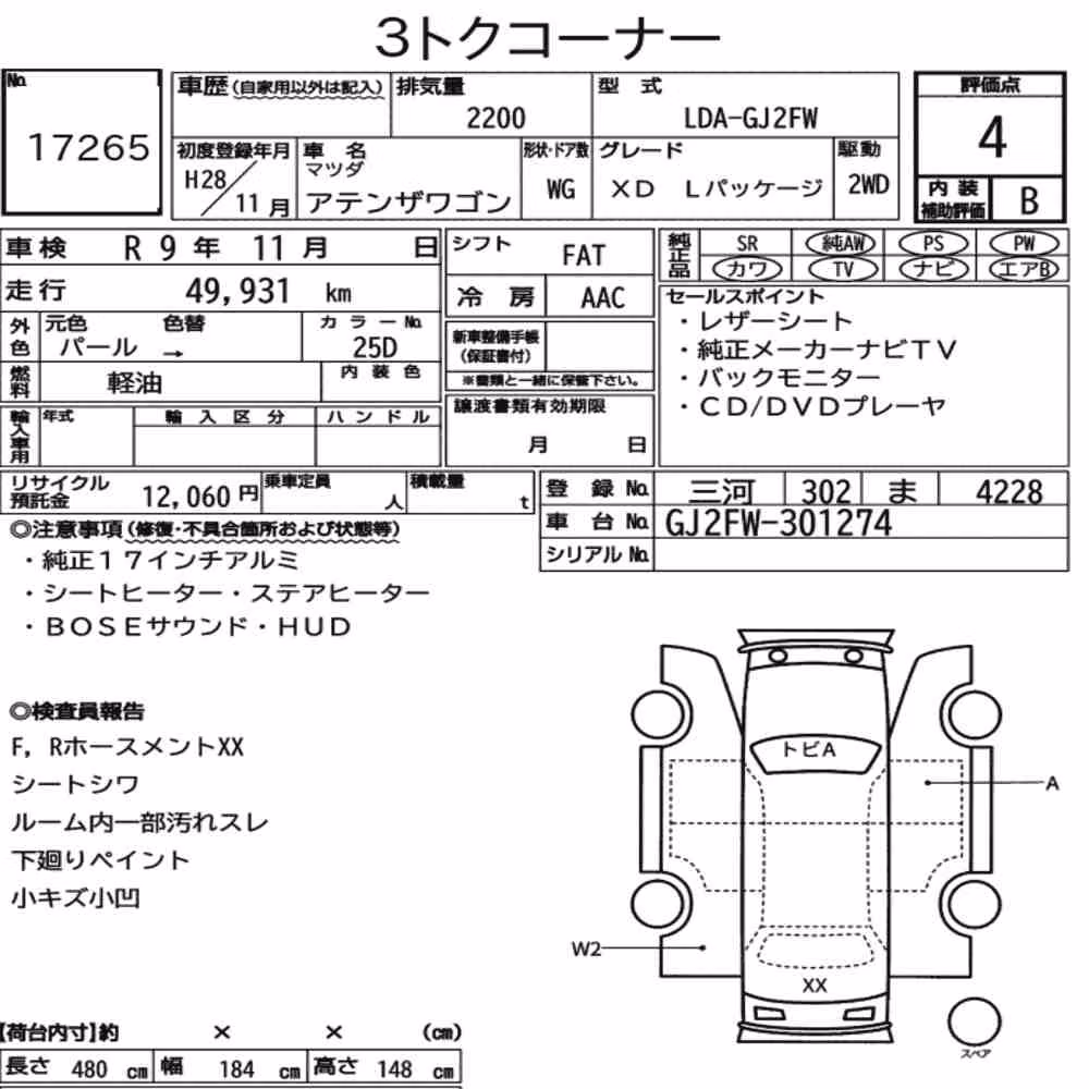 Notka aukcyjna: MAZDA ATENZA WAGON XD L PACKAGE