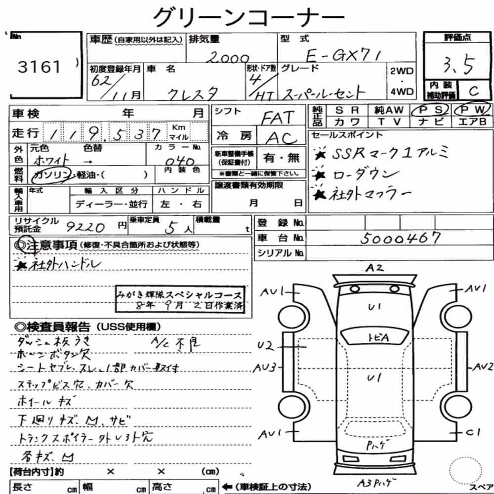 Notka aukcyjna: TOYOTA CRESTA 4D SUPER LUCENT