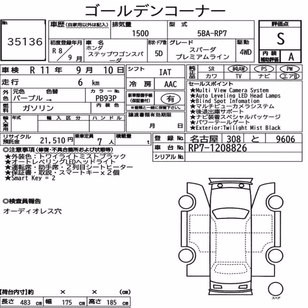 Notka aukcyjna: HONDA STEPWAGON SPADA 4WD SPADA PREMIUM LINE