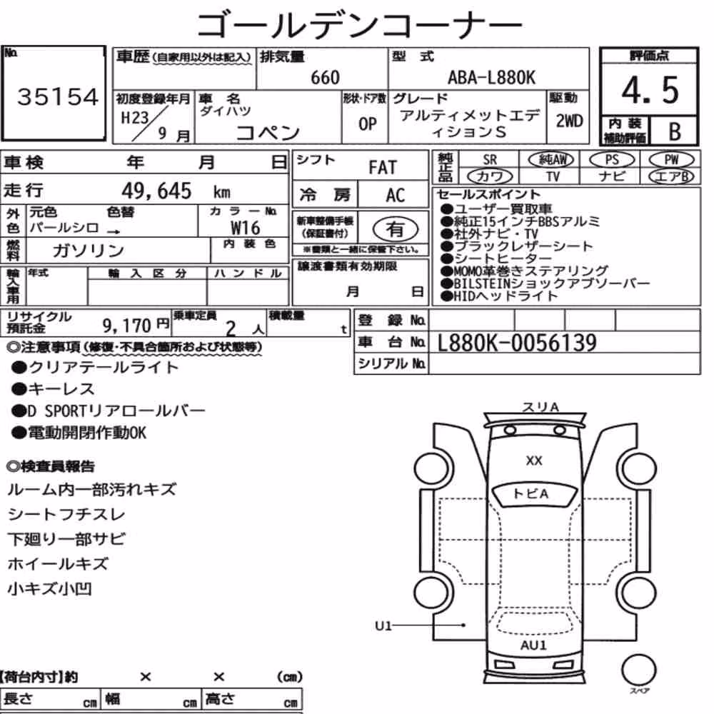 Notka aukcyjna: DAIHATSU COPEN OP ULTIMATE EDITION S