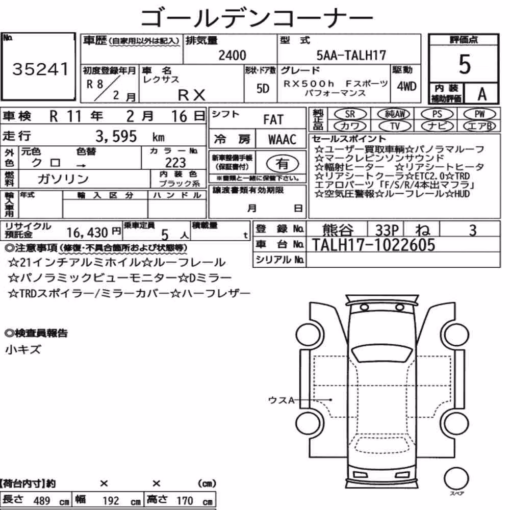 Notka aukcyjna: LEXUS RX 4WD RX500H F SPORT PERFORMANCE