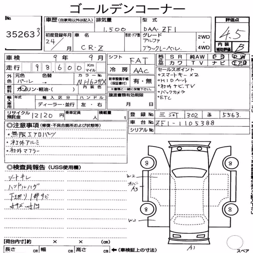 Notka aukcyjna: HONDA CR-Z α BLACK LABEL