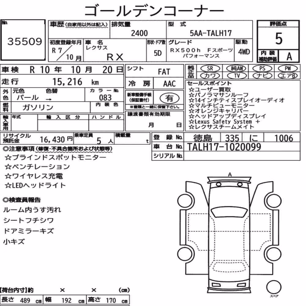 Notka aukcyjna: LEXUS RX 4WD RX500H F SPORT PERFORMANCE