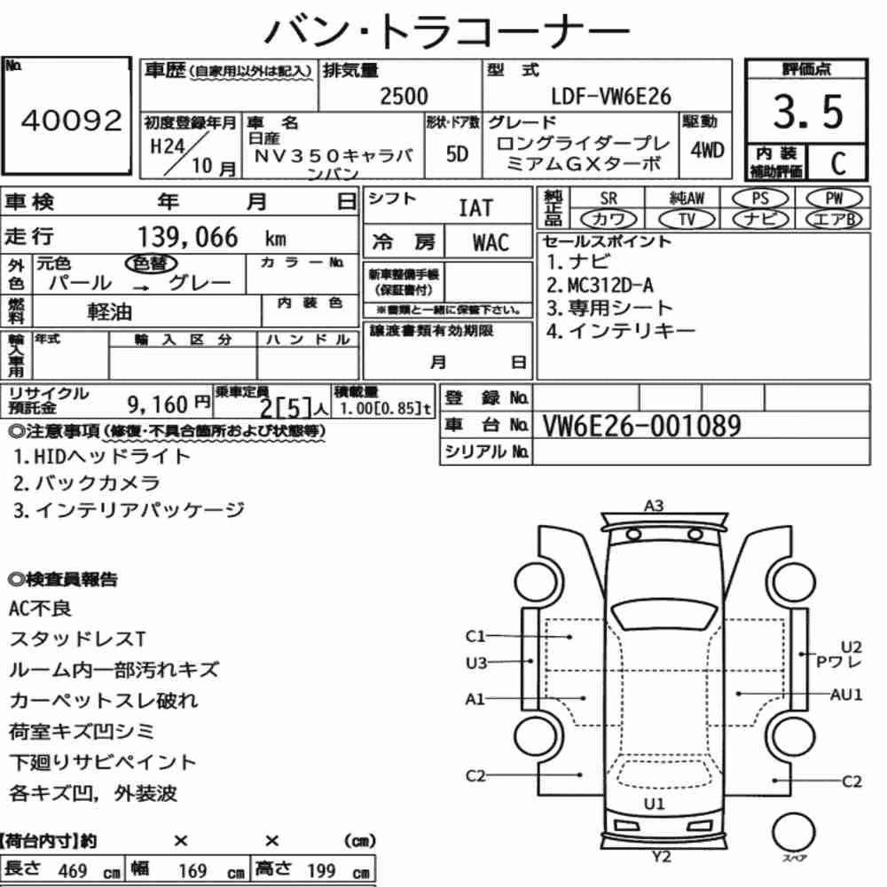 Notka aukcyjna: NISSAN NV350CARAVAN VAN 5D 4WD LONG RIDER PREMIUM GX TURBO