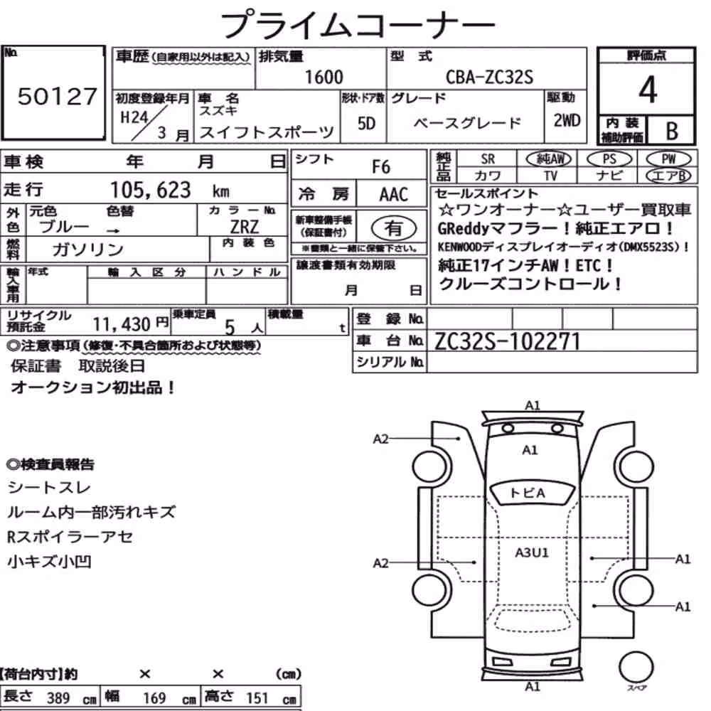 Notka aukcyjna: SUZUKI SWIFT SPORT BASE GRADE