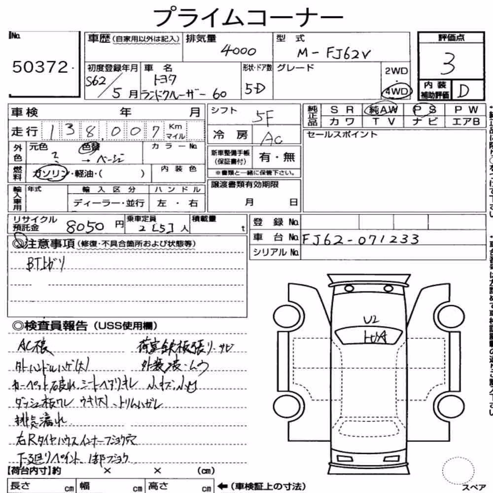 Notka aukcyjna: TOYOTA LAND CRUISER 60 4WD