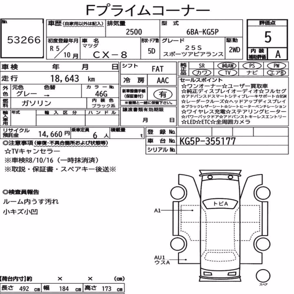 Notka aukcyjna: MAZDA CX-8 25S SPORTS APPEARANCE