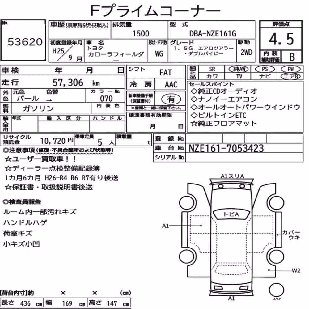 Notka aukcyjna: TOYOTA COROLLA FIELDER 1.5G AERO TOURER W×B