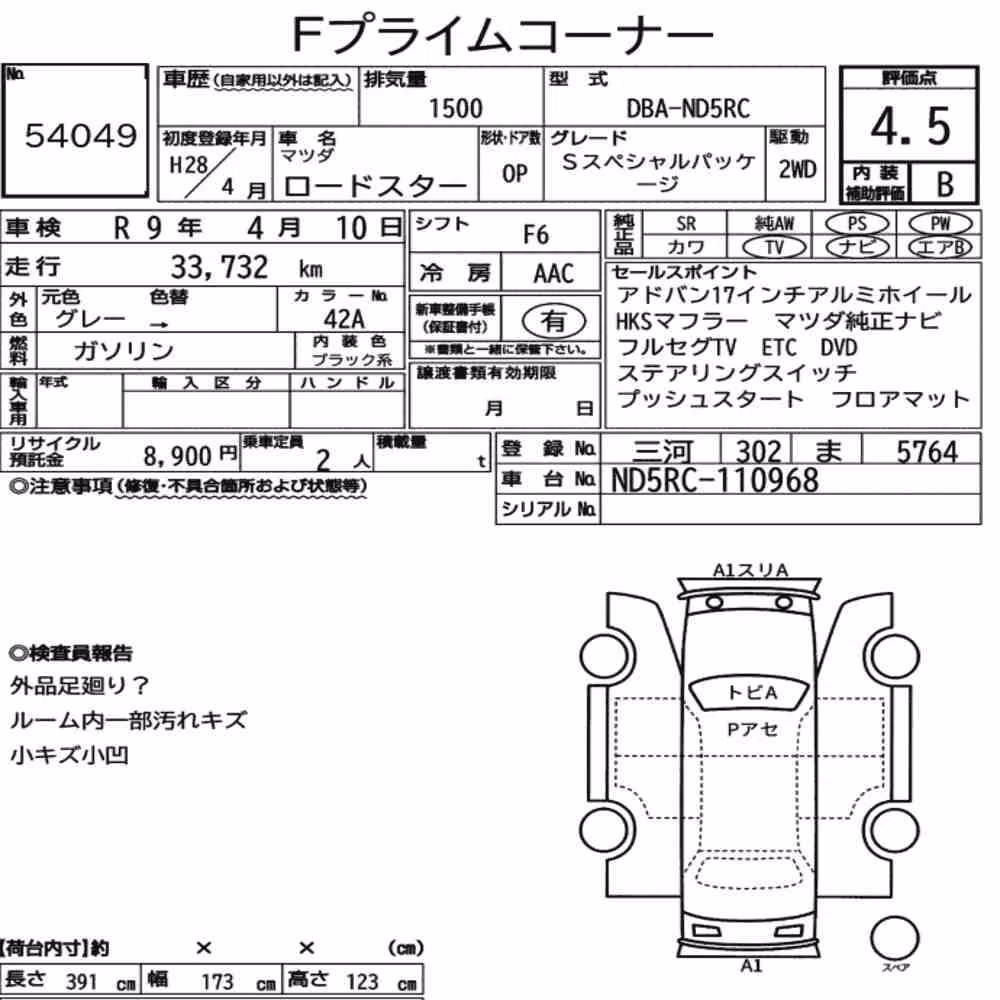 Notka aukcyjna: MAZDA ROADSTER S SPECIAL PACKAGE