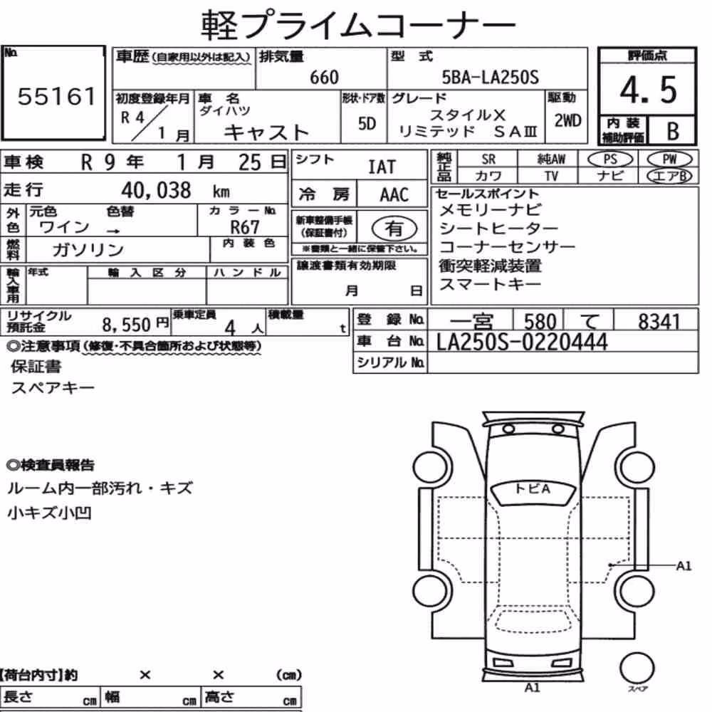 Notka aukcyjna: DAIHATSU CAST STYLE X LIMITED SA Ⅲ