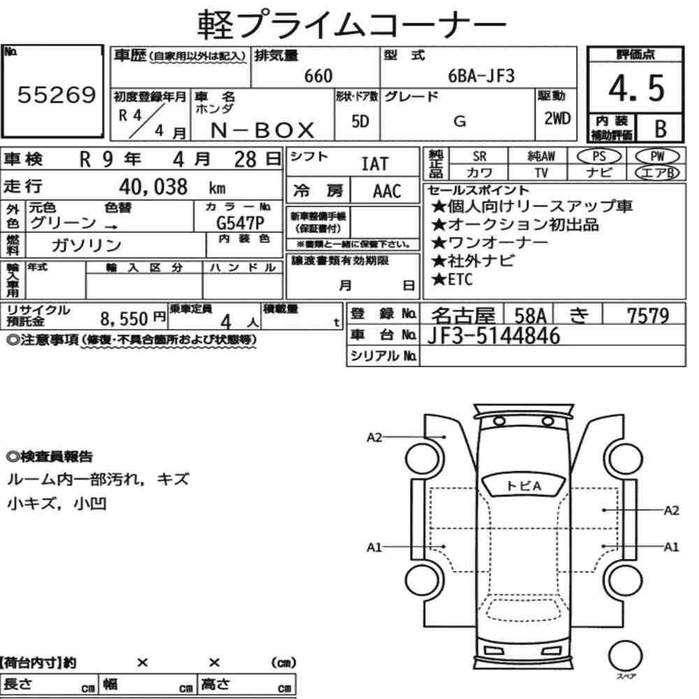 Notka aukcyjna: HONDA N-BOX G