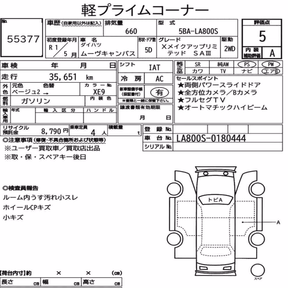 Notka aukcyjna: DAIHATSU MOVE CANBUS X MAKEUP LIMITED SA Ⅲ