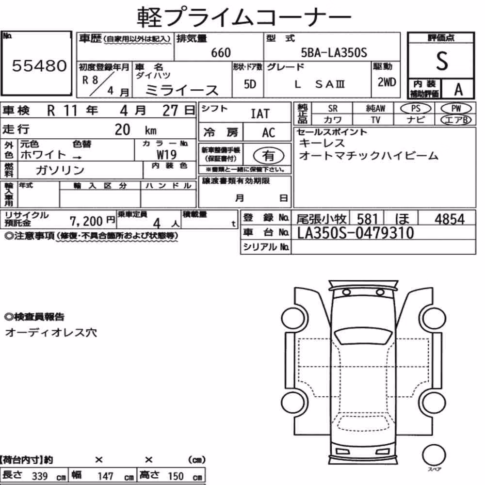 Notka aukcyjna: DAIHATSU MIRA E:S L SAⅢ