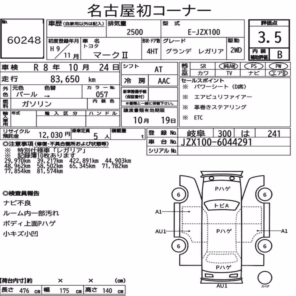 Notka aukcyjna: TOYOTA MARK Ⅱ 4HT GRANDE REGALIA