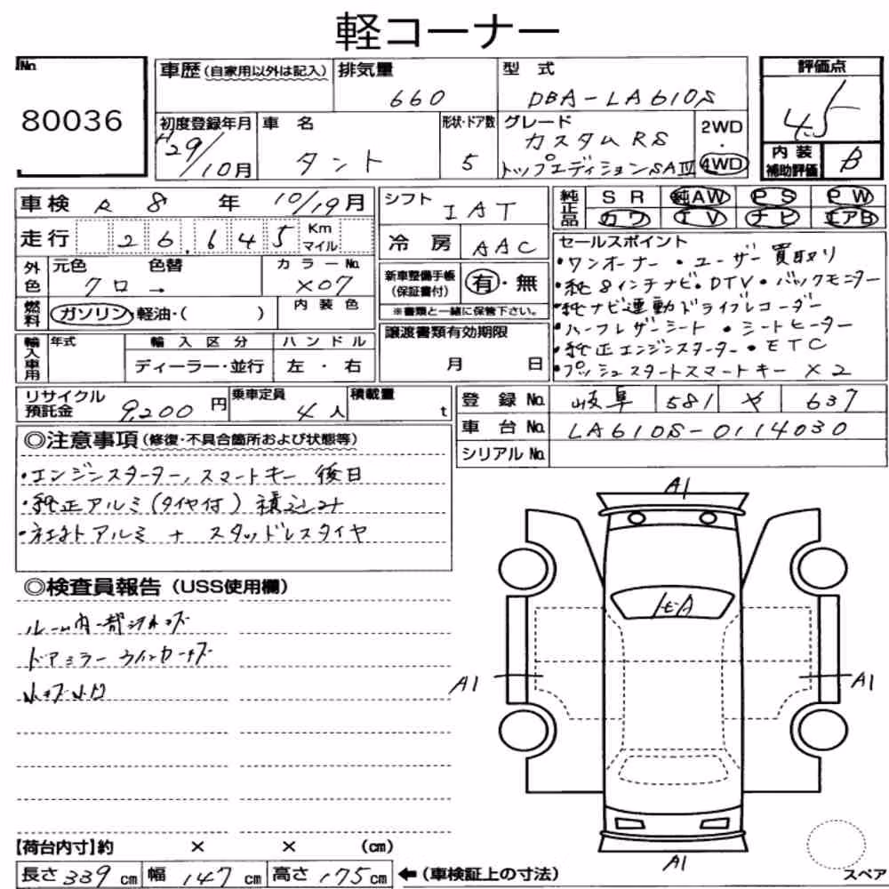 Notka aukcyjna: DAIHATSU TANTO 4WD CUSTOM RS TOP EDITION SAⅢ