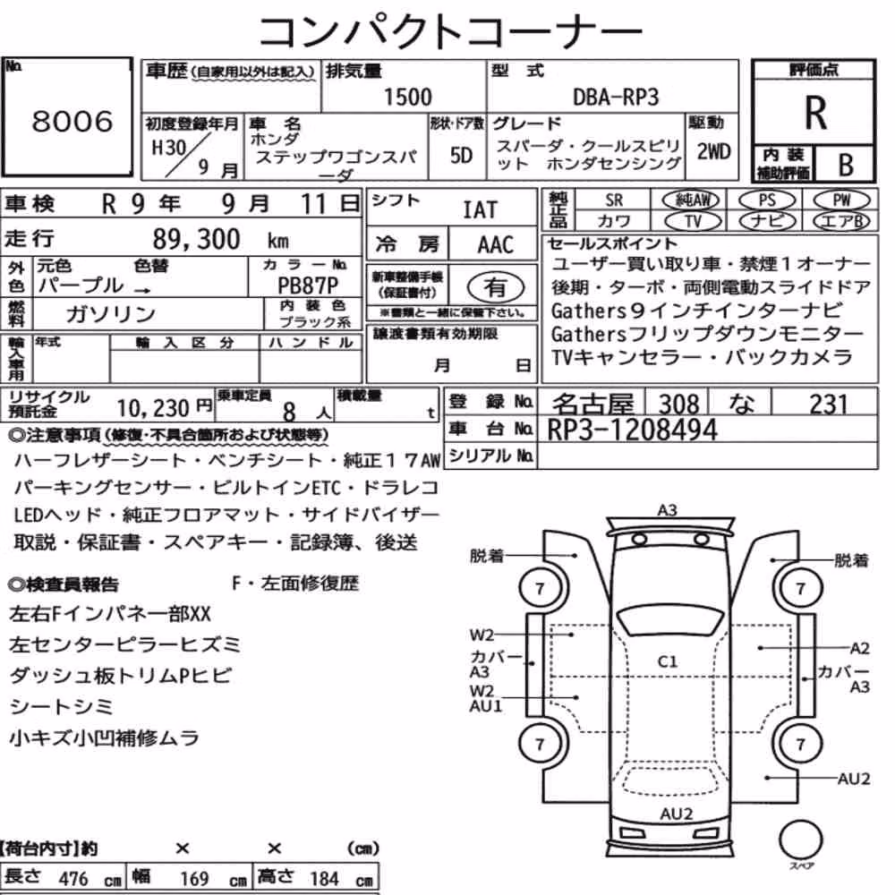 Notka aukcyjna: HONDA STEPWAGON SPADA SPADA・COOL SPIRIT HONDA SENSING