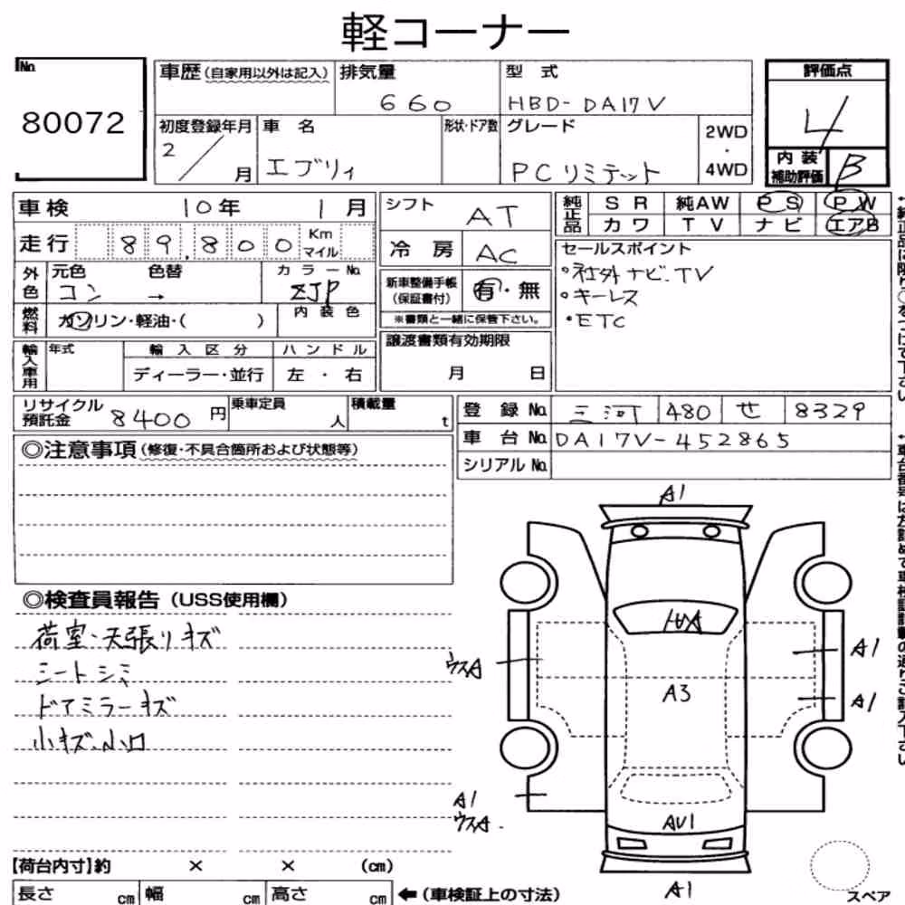 Notka aukcyjna: SUZUKI EVERY 5D PC LIMITED