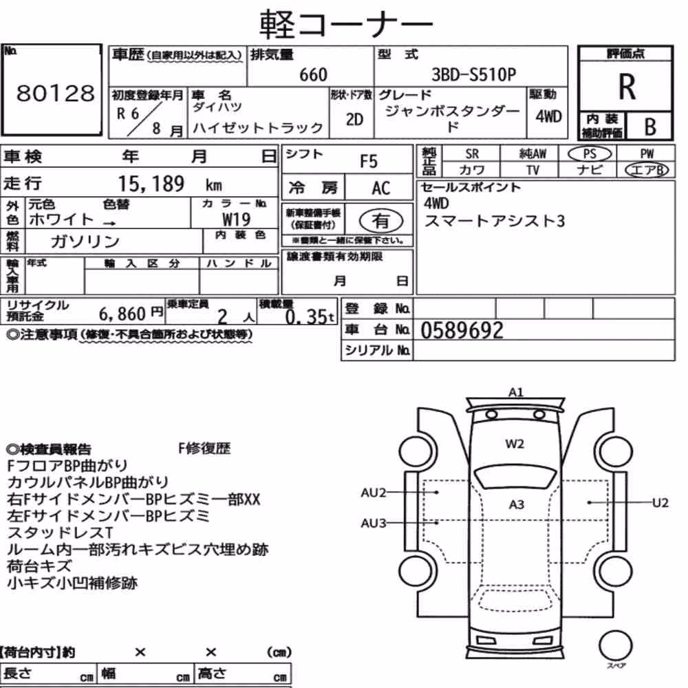 Notka aukcyjna: DAIHATSU HIJET TRUCK 4WD JUMBO STANDARD