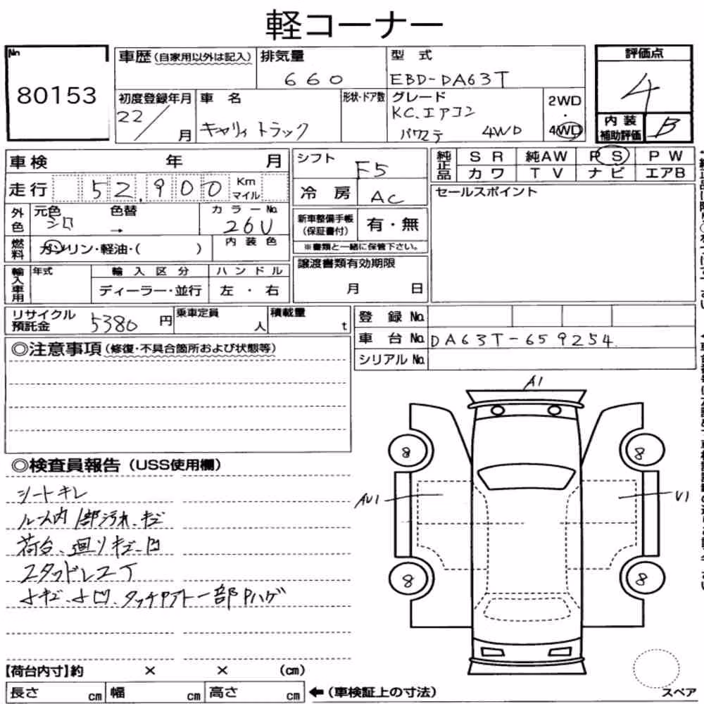 Notka aukcyjna: SUZUKI CARRY TRUCK 4WD KC AIR CONDITIONING POWER STEERING