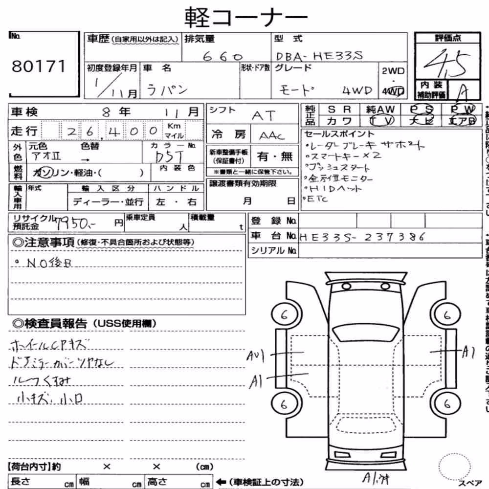 Notka aukcyjna: SUZUKI ALTO LAPIN 4WD MODE