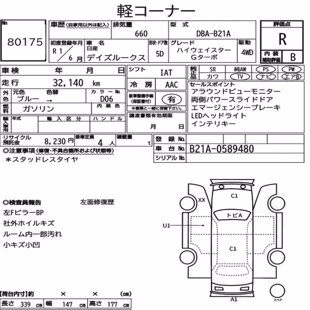 Notka aukcyjna: NISSAN DAYZ ROOX 4WD HIGHWAY STAR G TURBO