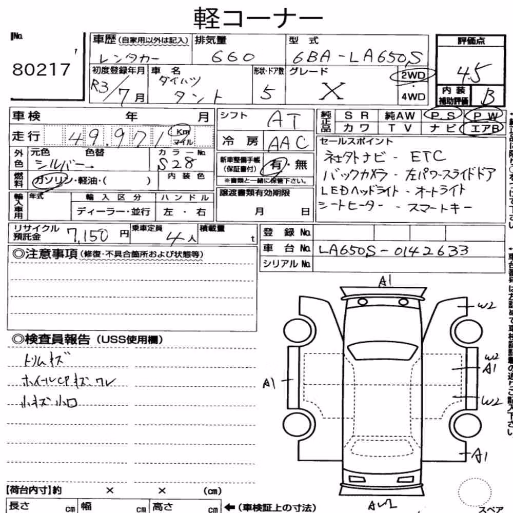 Notka aukcyjna: DAIHATSU TANTO X