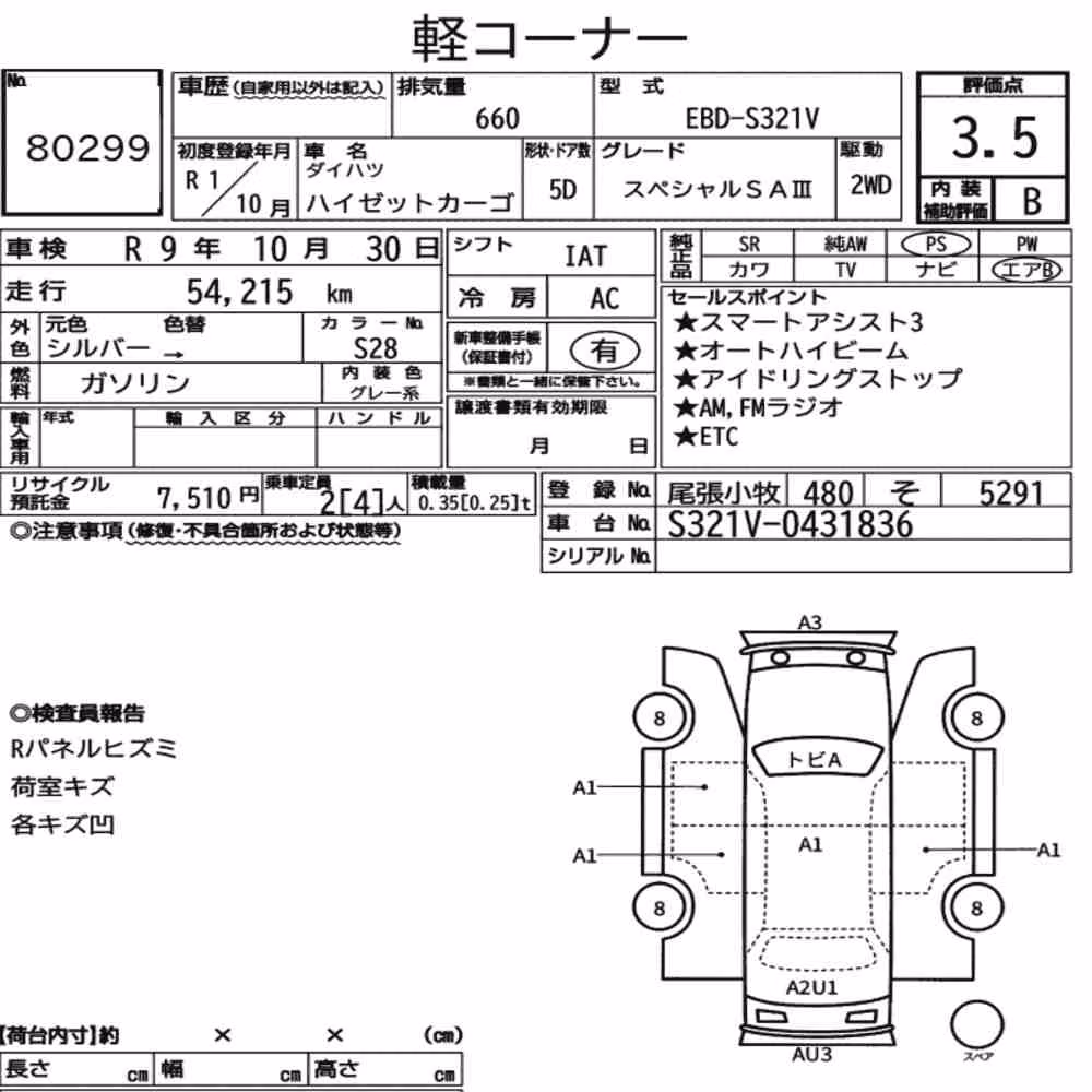Notka aukcyjna: DAIHATSU HIJET CARGO 5D SPECIAL SA Ⅲ
