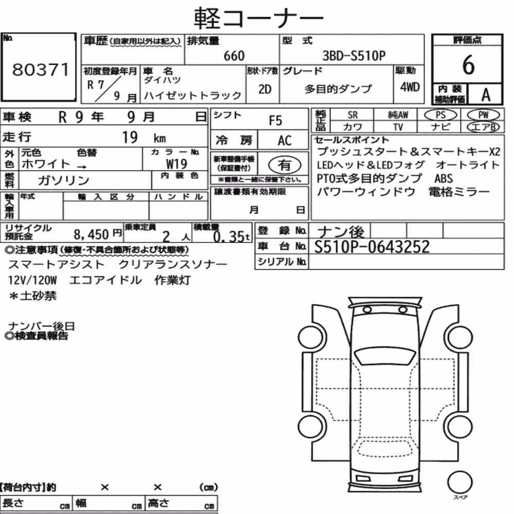 Notka aukcyjna: DAIHATSU HIJET TRUCK 4WD MULTIPURPOSE DUMP