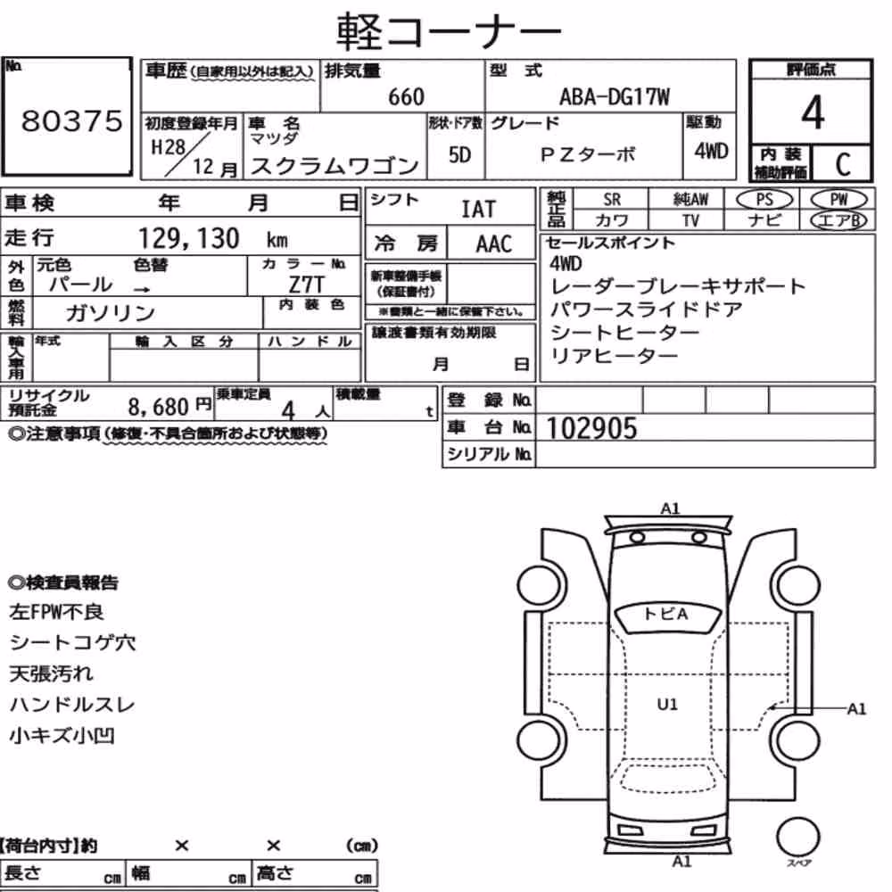 Notka aukcyjna: MAZDA SCRUM WAGON 4WD PZ TURBO