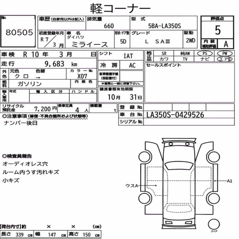Notka aukcyjna: DAIHATSU MIRA E:S L SAⅢ