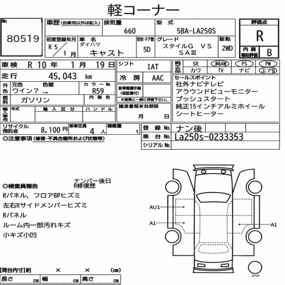 Notka aukcyjna: DAIHATSU CAST STYLE G VS SA3