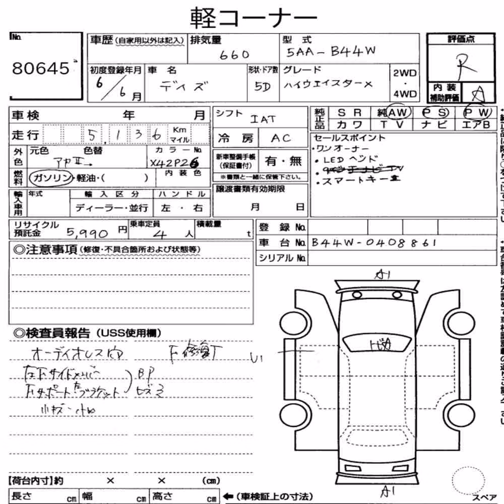 Notka aukcyjna: NISSAN DAYZ HIGHWAY STAR X