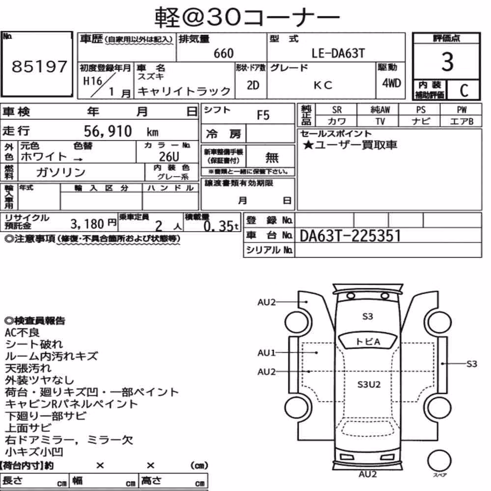 Notka aukcyjna: SUZUKI CARRY TRUCK 4WD KC