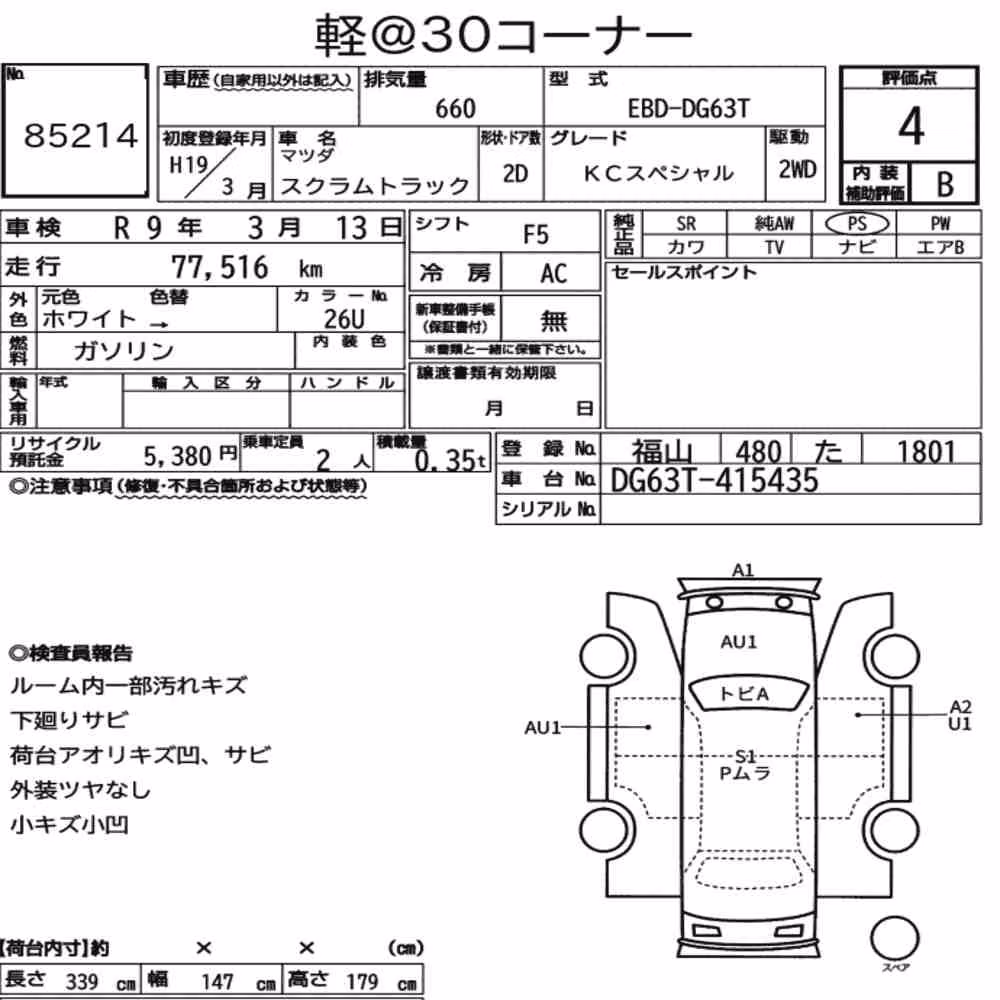 Notka aukcyjna: MAZDA SCRUM TRUCK KC SPECIAL