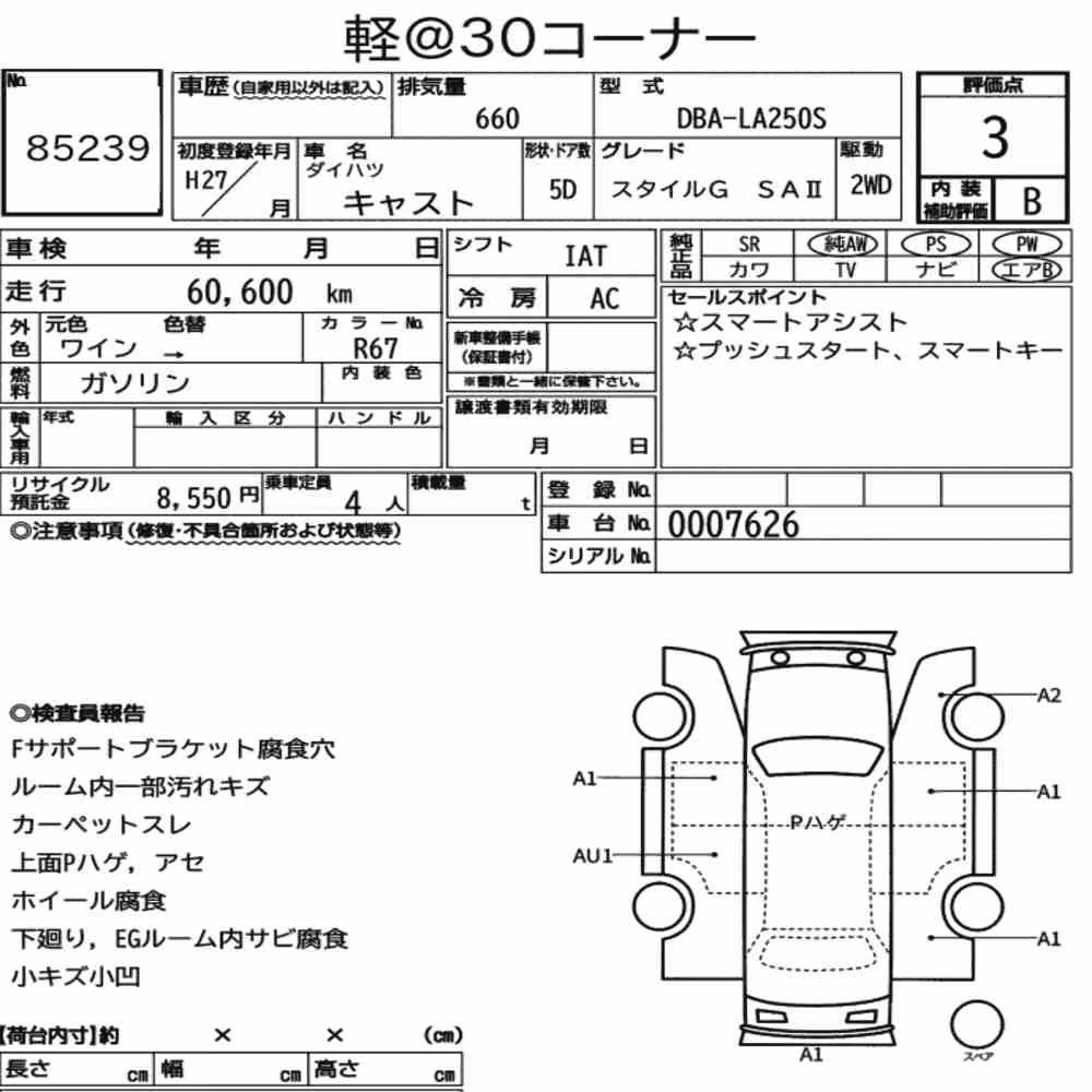Notka aukcyjna: DAIHATSU CAST STYLE G SAⅡ