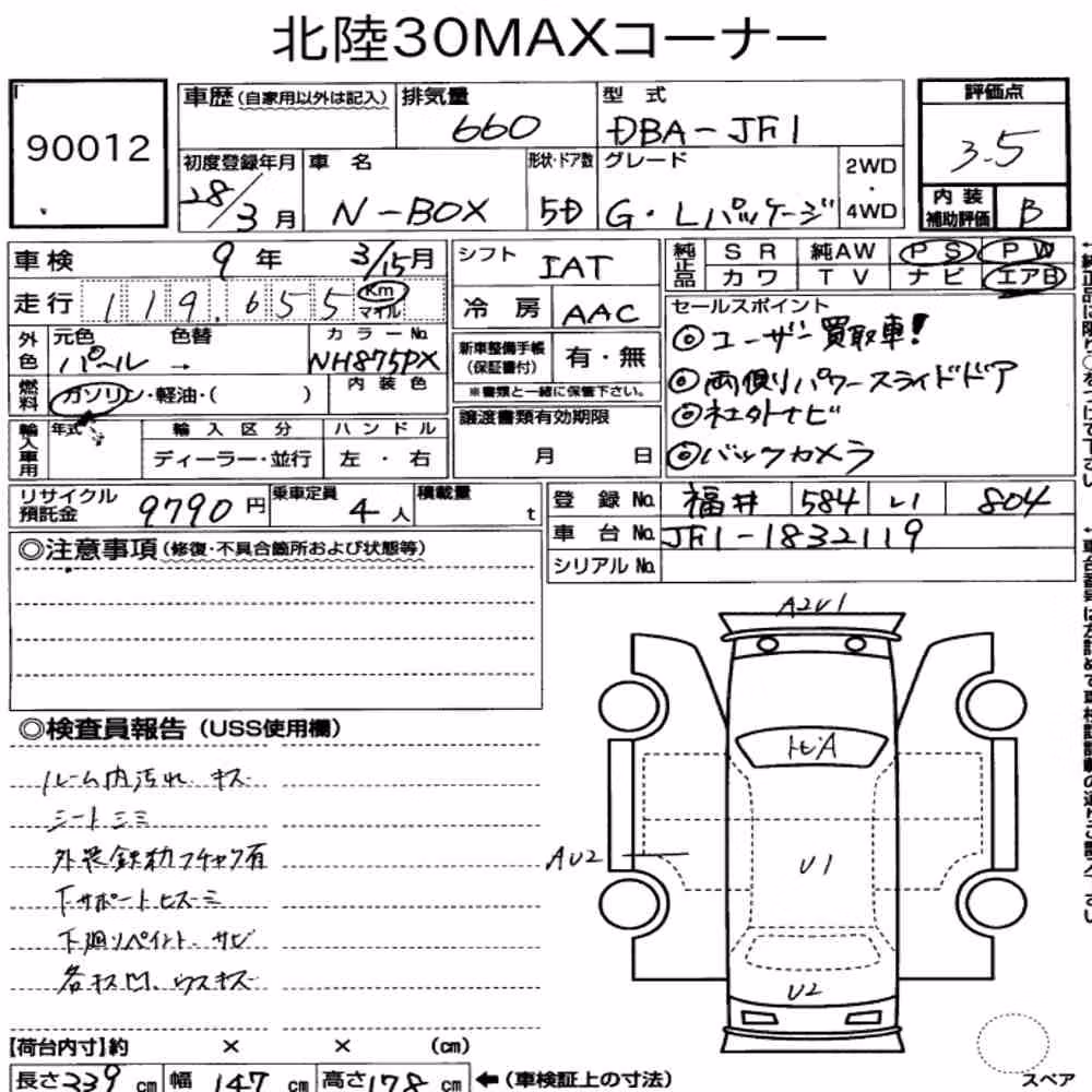 Notka aukcyjna: HONDA N-BOX G・L PACKAGE